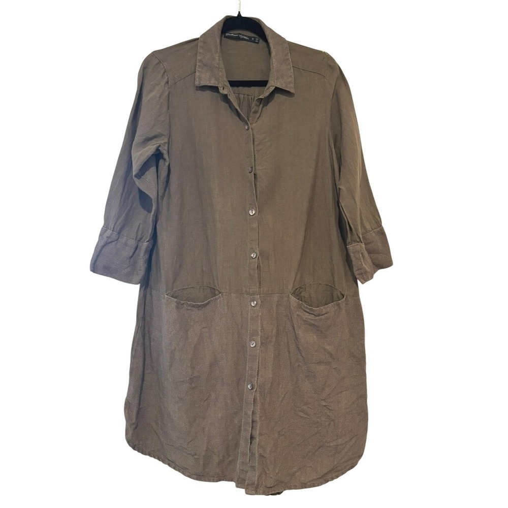 Gunden Sjojen all linen oversized S lagenlook brown long shirt jacket N